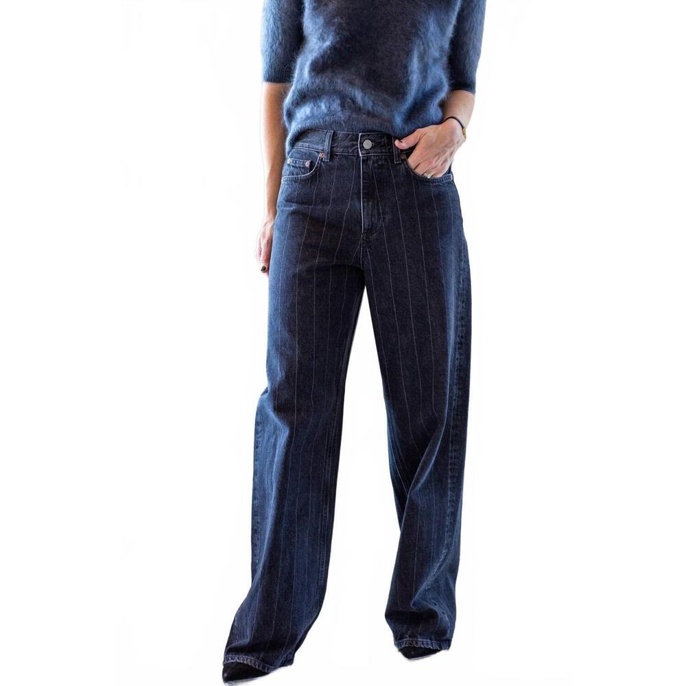 NEW HOUSE OF DAGMAR baggy fit stripe denim jeans in black